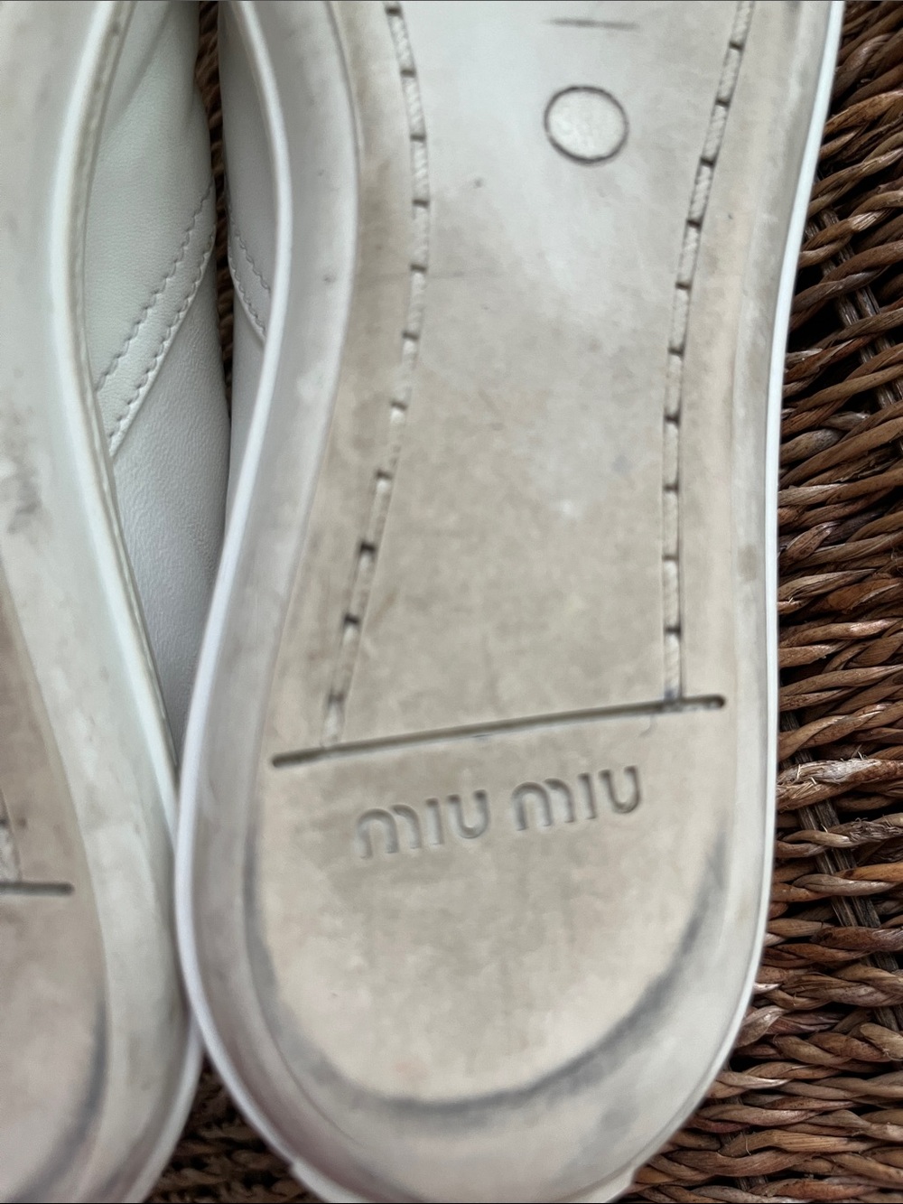 Women’s Miu Miu White/Cream Leather Slip-Ons with Silver Cap Toes - Picture 11 of 13